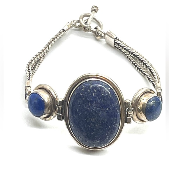 Sterling Lapis Lazuli Rope Style Bracelet 7”